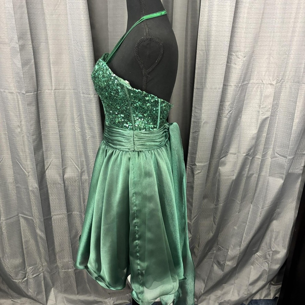 Sherri Hill Dress Womens 2 Emerald Green‎ Sequin Halter Sweetheart Prom Cocktail - Picture 4 of 16
